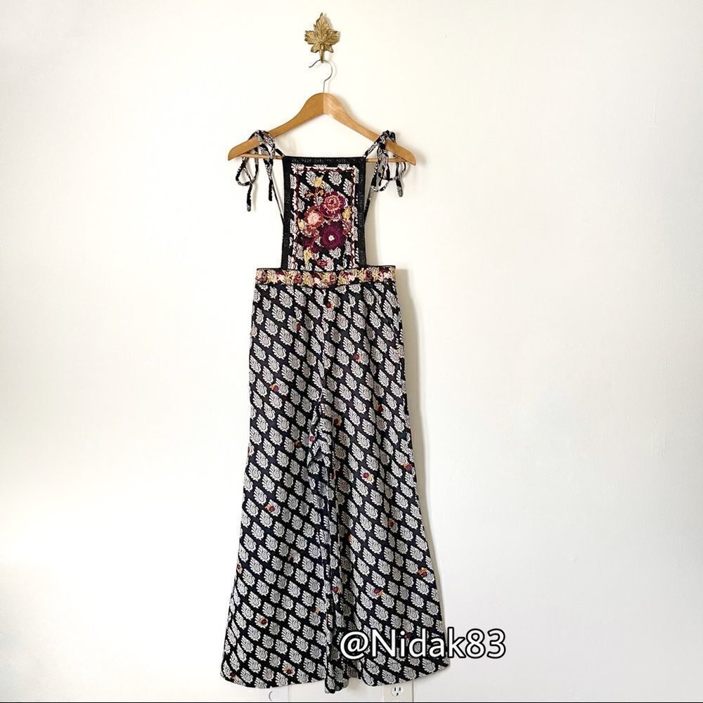 Anthropologie Paisley Print Black Apron Jumpsuit Size 2 NWOT